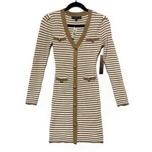 Almost Famous Cardigan Sweater Dress Youth Girls Large Ribbed Brown & White NWT